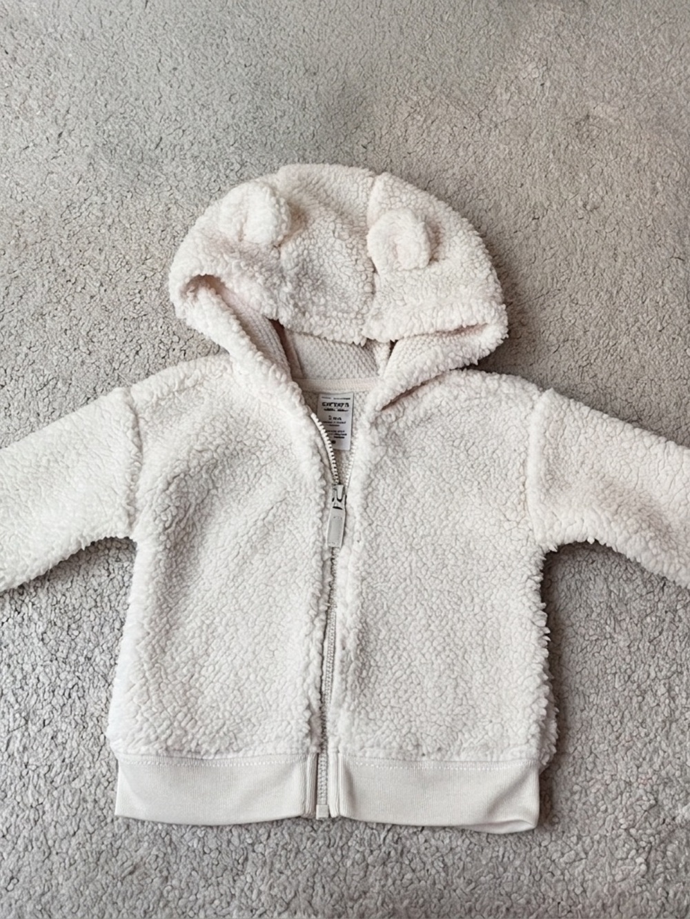 Carter's Baby Bear Ear Sherpa Jacket | 3-6 Months | Cozy White Fleece Hoodie